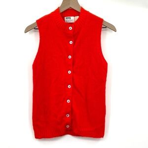 Vintage 60s Sweater Vest Women’s 34 Red Button Up Ribbed Mock Neck Orlon Acrylic